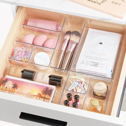 5-teiliges Schubladen Organizer Set aus transparentem Kunststoff für Büro, Kosmetik und Küche