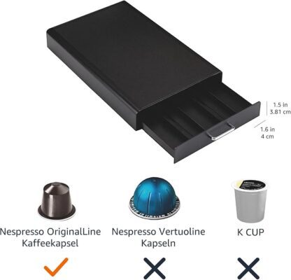Schwarzer Kaffeekapselhalter mit Schublade für 50 Kapseln – ideal für Nespresso-Maschinen