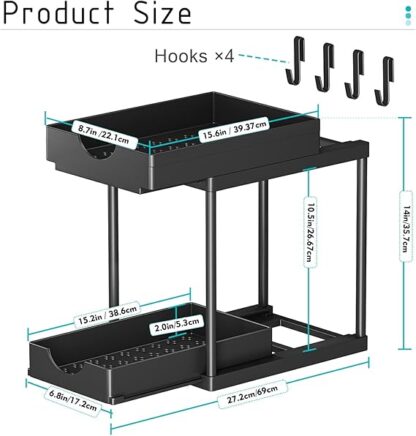 Küchen Organizer 2er-Set – Unter Waschbecken Regal mit 4 Haken
