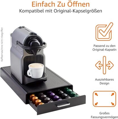 Schwarzer Kaffeekapselhalter mit Schublade für 50 Kapseln – ideal für Nespresso-Maschinen