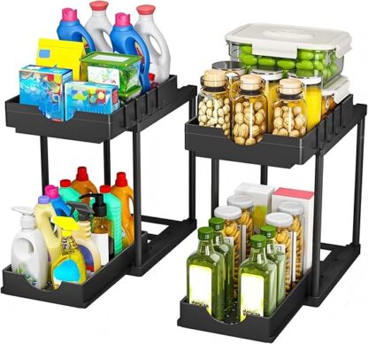 Küchen Organizer 2er-Set – Unter Waschbecken Regal mit 4 Haken